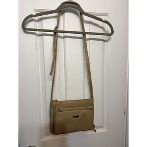 Koltov Tan Faux Multi-zippered pockets Crossbody Purse/Bag  Adj Strap‎
